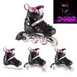 NILS EXTREME Aυξομειούμενα Inline Skates 4 σε 1 Μαυρο Ροζ LED