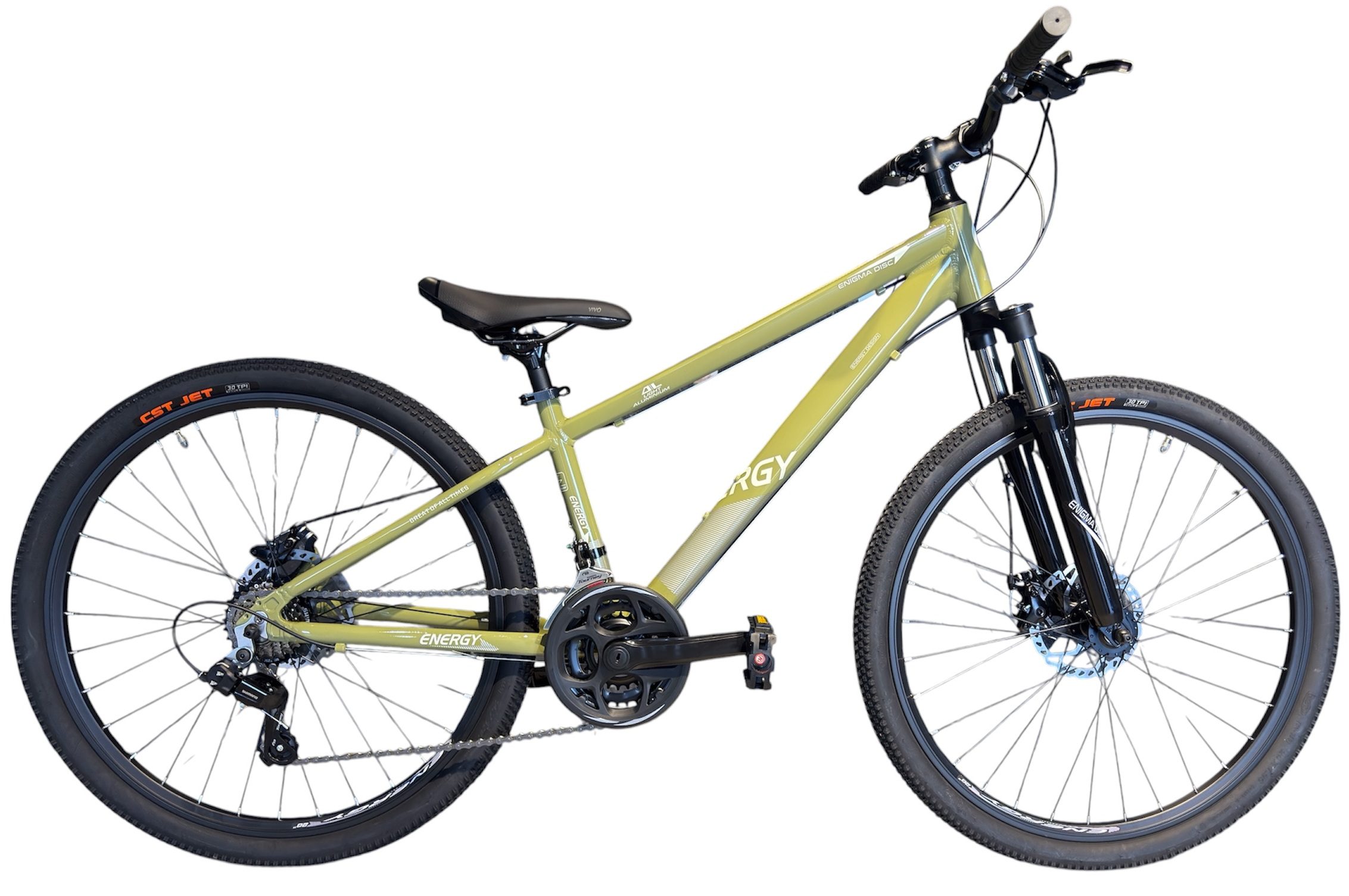 energy-enigma-26-disc-alloy-olive-green-white-glossy-lock-out (1) Energy Enigma 26" Disc Alloy Olive Green White Glossy Lock Out - Image 1